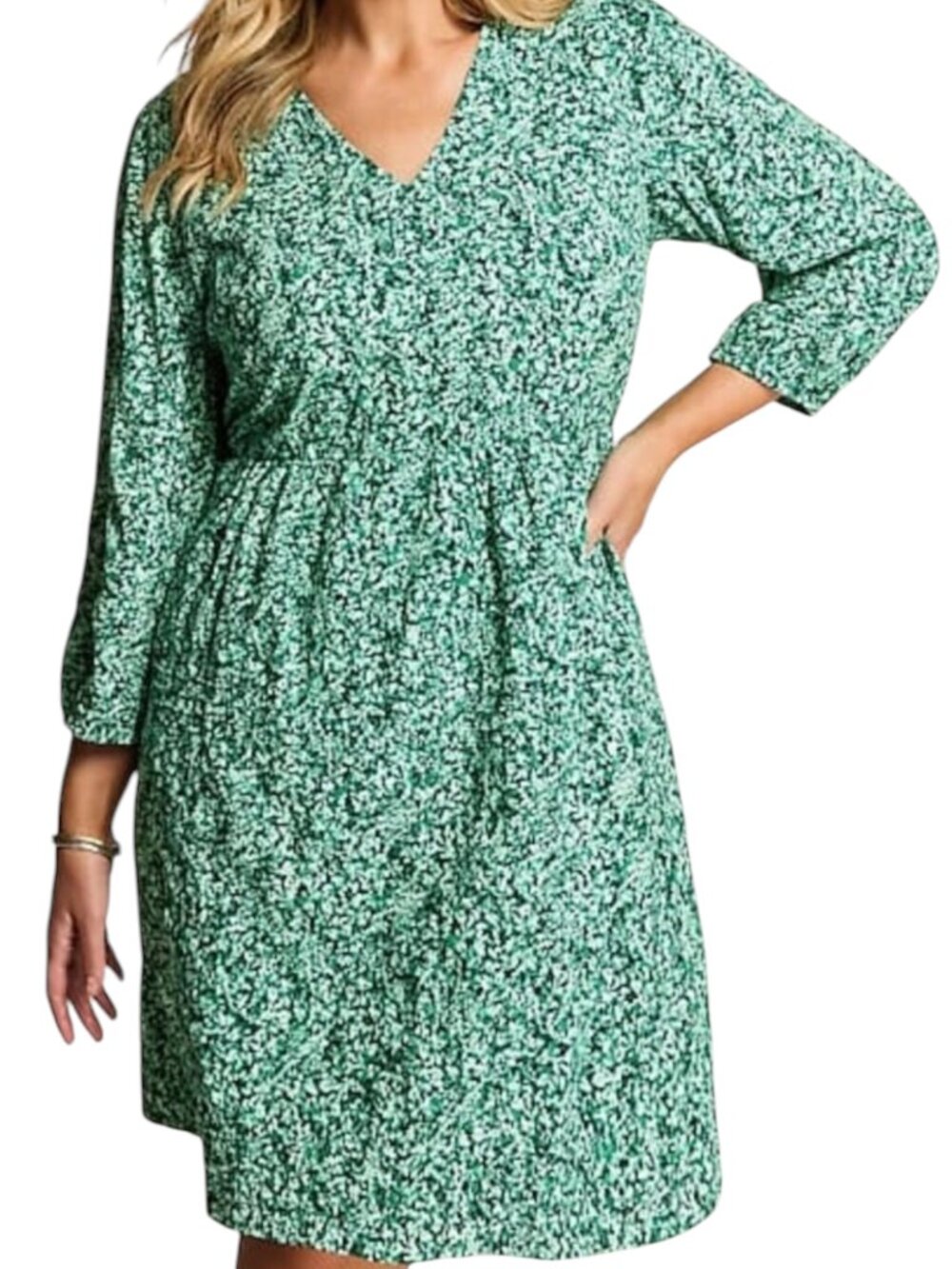 J Jill Nephrite Fluttering Ferns Midi Dress Textured V Neck Floral Green L